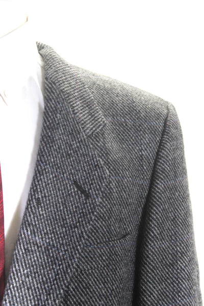 Nino Cerruti Mens Wool Grid Print V-Neck Notch Collar Suit Jacket Gray Size 40R