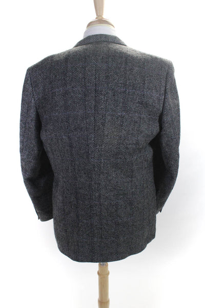 Nino Cerruti Mens Wool Grid Print V-Neck Notch Collar Suit Jacket Gray Size 40R