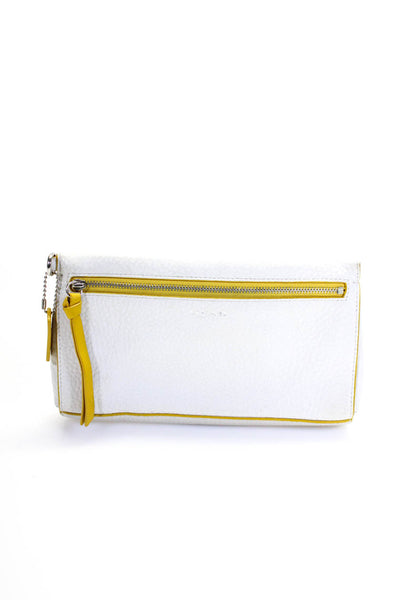 Coach Women's Pebbled Leather Zip Clutch Handbag White Yellow