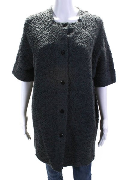 Tse Womens Button Frotn Short Sleeve Knit Light Jacket Gray Cotton Size XL