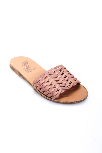 Ancient Greek Sandals Womens Leather Woven Slides Sandals Pink Size 5US 35EU