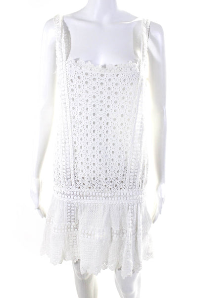 OndadeMar Womens Square Neck Lace Mini Drop Waist Dress White Size Medium