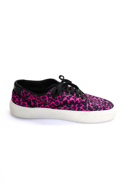 Saint Laurent Womens Lace Up Leopard Venice Low Top Sneakers Pink Black 36.5