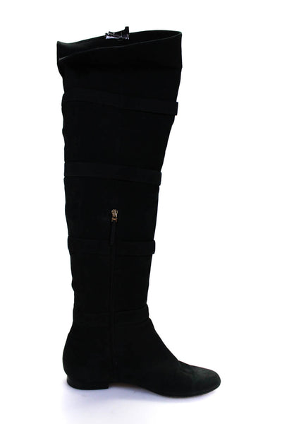Fendi Womens Side Zip Block Heel Knee High Boots Black Suede Size 38
