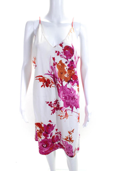 Natori Womens Floral Spaghetti Strap Pullover A-Line Slip Dress White Size L