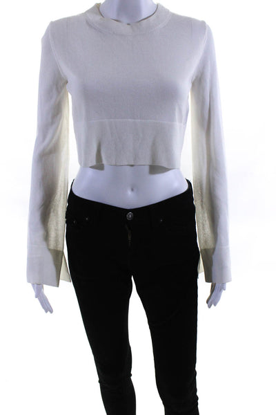 Soyer Womens Crew Neck Thin Knit Wide Sleeve Crop Sweater White Size Extra Small