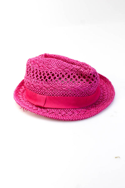 Designer Womens Grosgrain Trim Woven Paper Panama Hat Bright Pink One Size