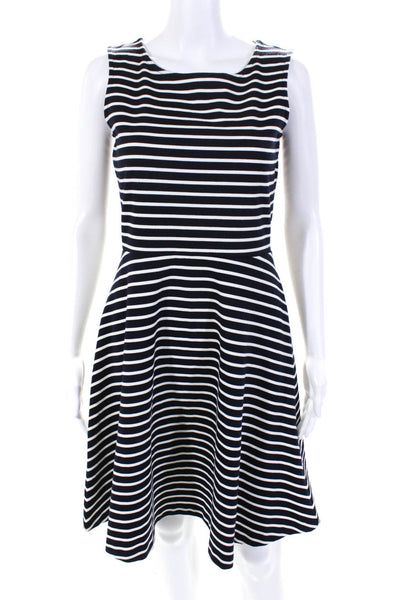 Talbots Womens Navy Striped Scoop Neck Sleeveless Fit & Flare Dress Size S