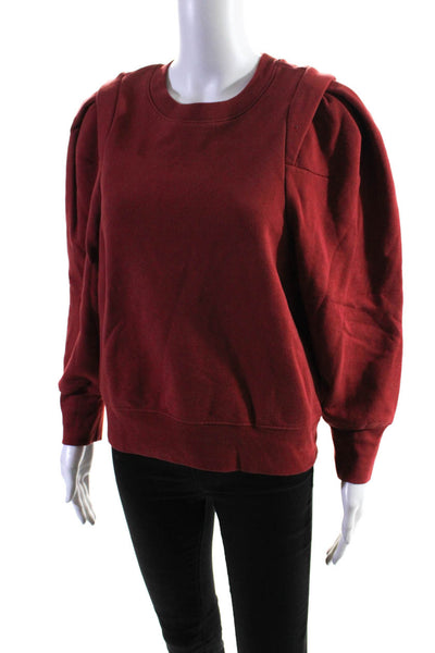Frame Womens Puff Sleeve Fleece Pullover Crew Neck Sweatshirt Red Size Medium