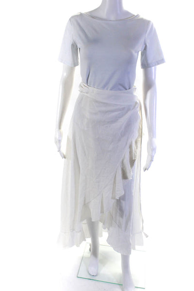 9 Seed Women's Cotton Ruffle Trim Swimwear Coverup White Size M/L