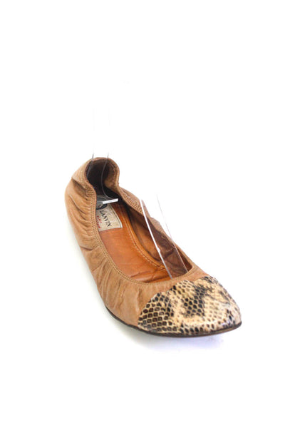 Lanvin Womens Leather Snakeskin Print Cap Toe Ballet Flats Brown Size 10.5US