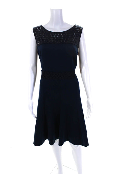 Karl Lagerfeld Women's Sleeveless Fit Flare Mini Dress Navy Blue Size 16