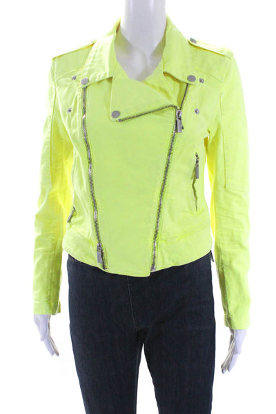 Karl Lagerfeld Womens Biker Jacket Neon Yellow Cotton Size EUR 38