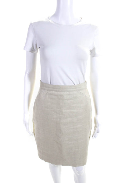 Proenza Schouler Womens Linen Woven High Rise Zip Up Pencil Skirt Beige Size 6