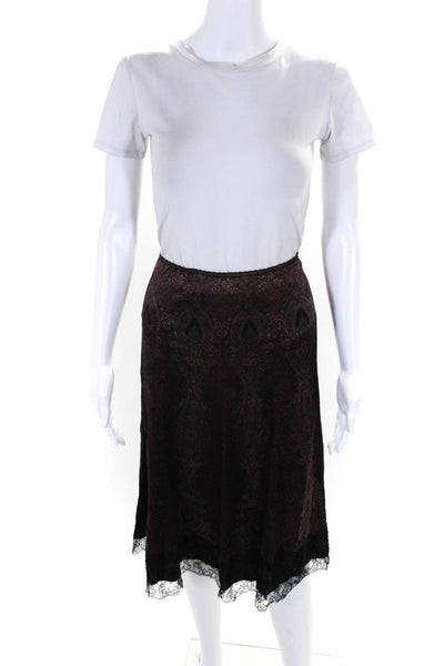 Elie Tahari Womens Silk Paisley High Rise Lace Trim A-Line Skirt Plum Size M