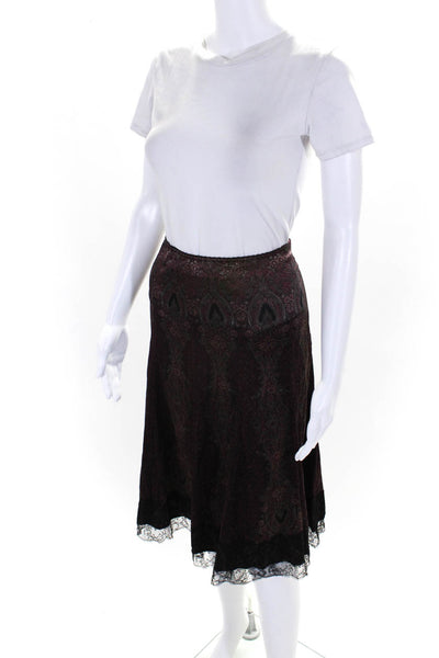 Elie Tahari Womens Silk Paisley High Rise Lace Trim A-Line Skirt Plum Size M