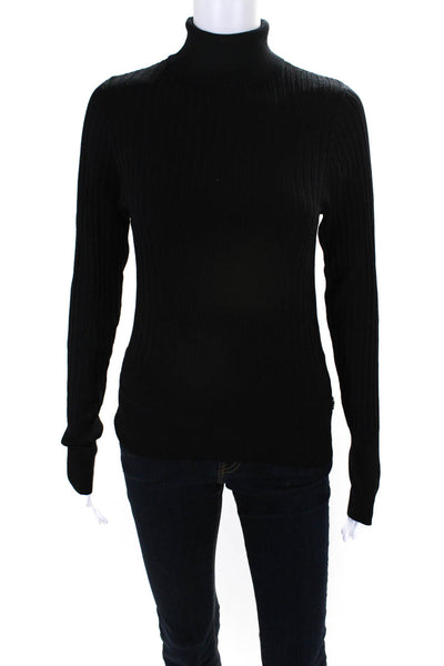 BCBGMAXAZRIA Women's Long Sleeve Ribbed Knit Turtleneck Top Black Size L