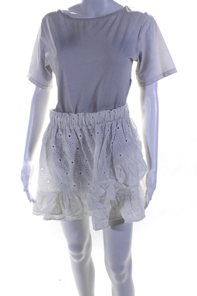 Eberjey Womens Cotton Eyelet Elastic Waist Cover Up Skirt White Size M