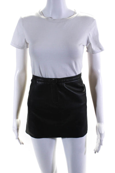 Maje Women's Snap Button Closure Leather Micro Mini Skirt Black Size 36