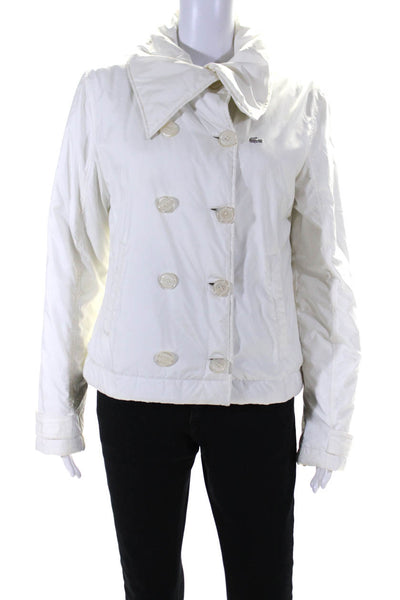 Lacoste Womens Double Breasted Buttoned Collared Puffer Jacket White Size EUR38