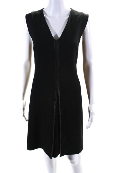 Gerard Darel Women's V-Neck Faux Leather Trim Sheath Dress Black Size 42