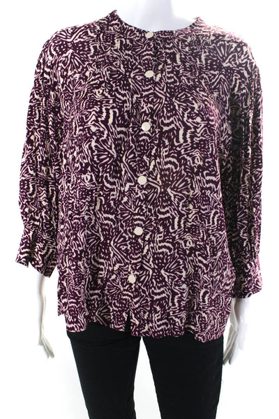 Ba&Sh Womens Abstract Print Long Sleeves Button Down Blouse Purple White Size 2