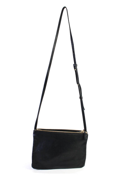 Celine Womens Triple Compartment Leather Zip Top Crossbody Handbag Black