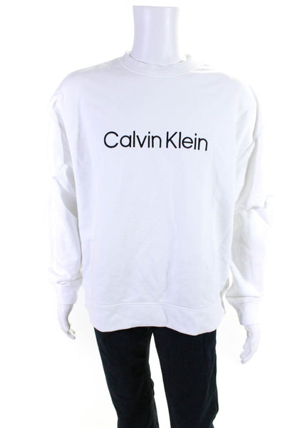 Calvin Klein Men's Crewneck Long Sleeves Pullover Sweatshirt White Size M