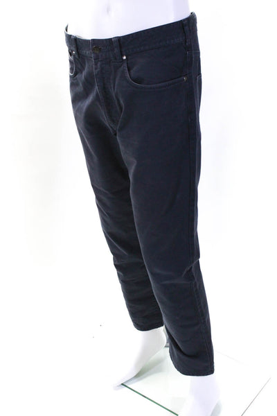 Zegna Sport Mens Cotton Buttoned Straight Leg Casual Pants Navy Size EUR34