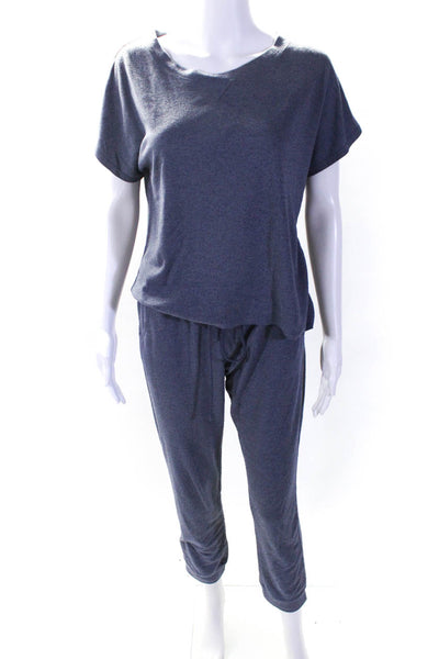 Eberjey Womens Round Neck Short Sleeve Pullover Top Pants Set Gray Size M