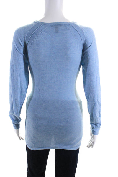 Eileen Fisher Womens Blue Merino Wool Crew Neck Pullover Sweater Top Size M