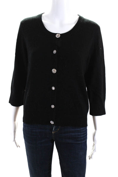 Kate Spade New York Womens Black Wool Crew Neck Cardigan Sweater Top Size L