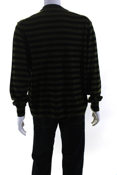 Mr Turk Men's V-Neck Long Sleeves Stripe Sweater Green Size XXL
