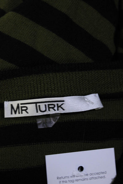 Mr Turk Men's V-Neck Long Sleeves Stripe Sweater Green Size XXL