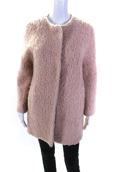 Massimo Dutti Women's Round Neck Long Sleeves Coat Pink Size 6