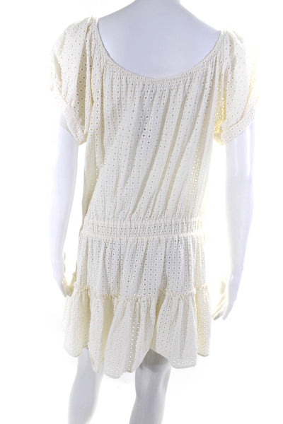 Eberjey Womens Eyelet Puff Sleeve Button Up A-Line Cover Up Dress Ivory Size L