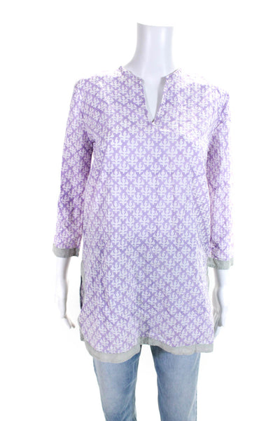 Roberta Roller Rabbit Womens Cotton Abstract V-Neck Tunic Top Purple Size XS