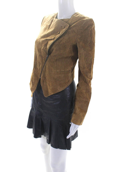 Charlotte Ronson Womens Suede Buttoned Zipped Jacket Skirt Brown Size 2 4 Lot 2
