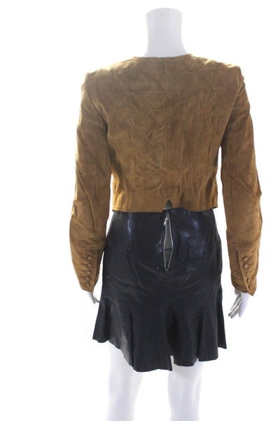 Charlotte Ronson Womens Suede Buttoned Zipped Jacket Skirt Brown Size 2 4 Lot 2
