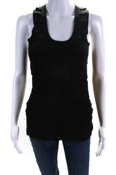 Tse Womens Knit Tiered Scoop Neck Sleeveless Tank Top Blouse Black Size Small