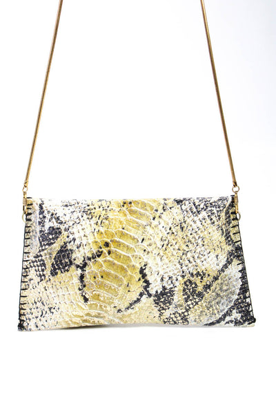 Designer Womens Metallic Faux Snakeskin Flat Chain Crossbody Handbag Gold Black