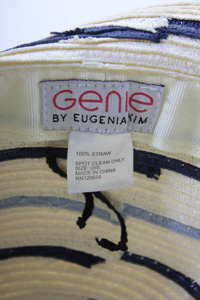 Genie by Eugenia Kim Womens Striped Straw Bucket Cloche Hat White Blue One Size