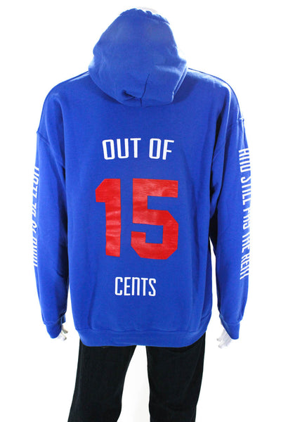 Cloney Men's Cotton Graphic Print Dollars Long Sleeve Pullover Hoodie Blue Size