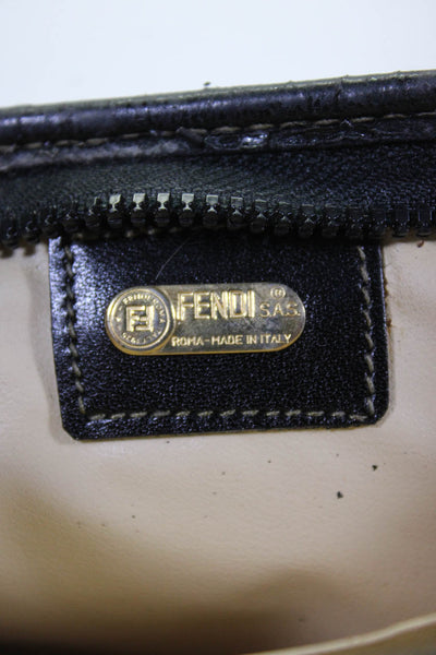 Fendi Womens Two Tone Brown Leather Zip Makeup Case Bag