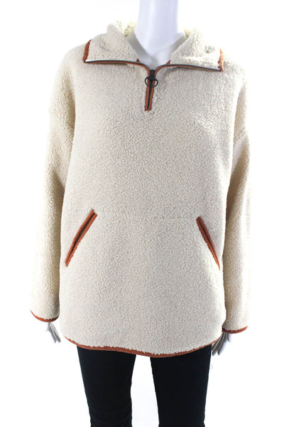 Barbour Women's Quarter Zip Sherpa Pullover Jacket Beige Size 6