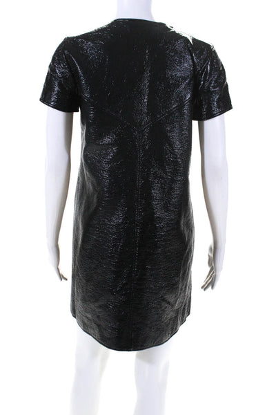 Courreges Womens Button Front Short Sleeve Faux Leather Dress Black Size IT 40
