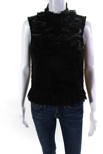 ML Monique Lhuillier Womens Black Mesh Trim Blouse Black Size 4 12989978