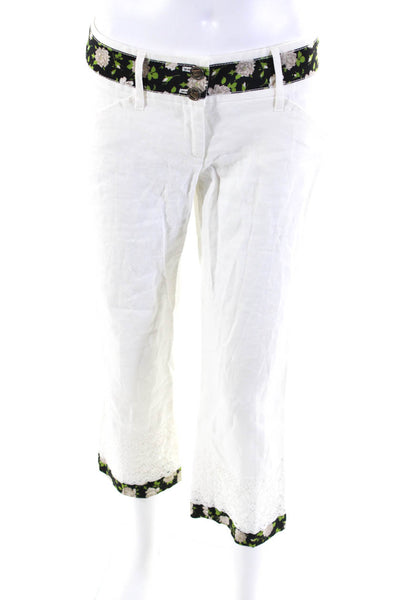 Dolce & Gabbana Womens Low Rise Floral Straight Pants White Black Size IT 40