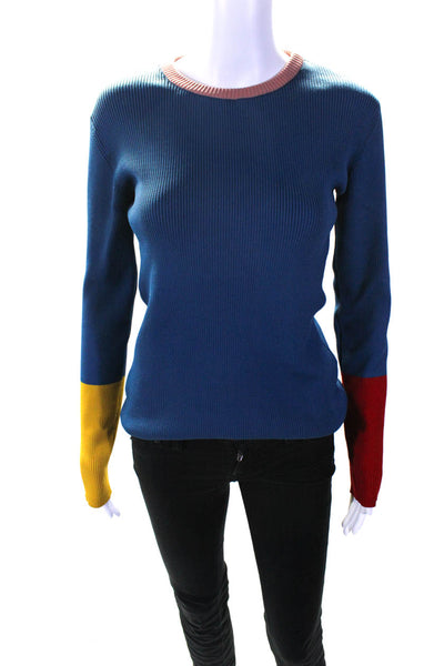 Stella McCartney Women's Round Neck Long Sleeves Pullover Sweater Blue Size 14