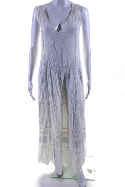 Ba&Sh Women's Cotton Mesh Panel Embroidered V-Neck Maxi Dress White Size 1